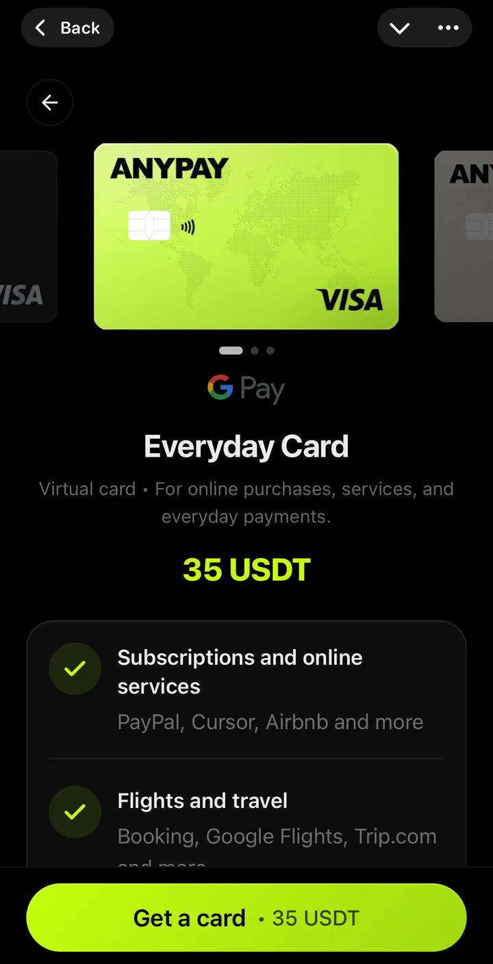 AnyPay Everyday screen in the AnyPay app