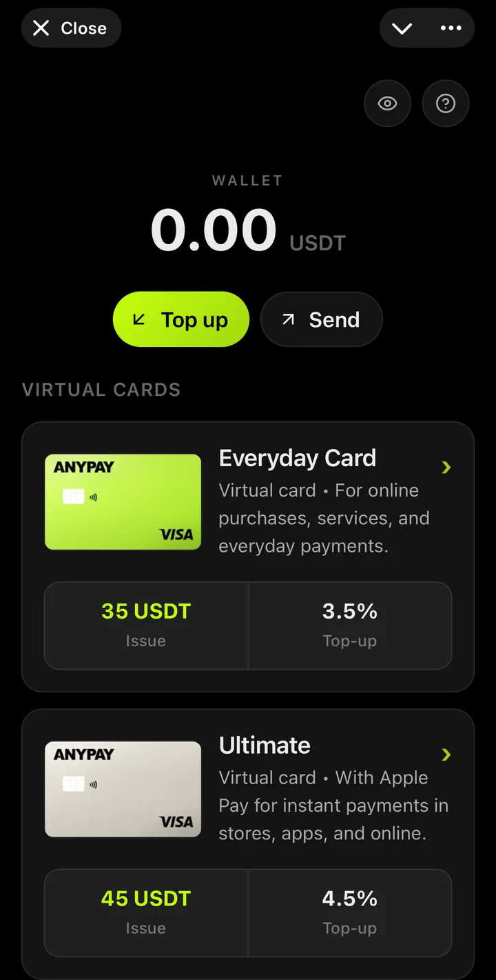 AnyPay Home screen in the AnyPay app