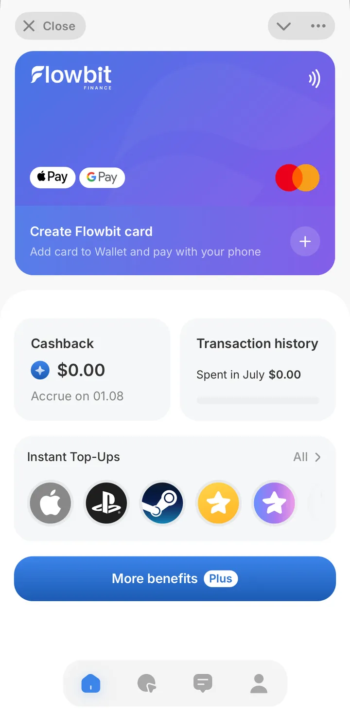 Flowbit Home screen in the Flowbit app
