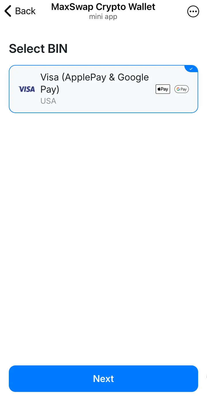 MaxSwap Select Bin screen in the MaxSwap app